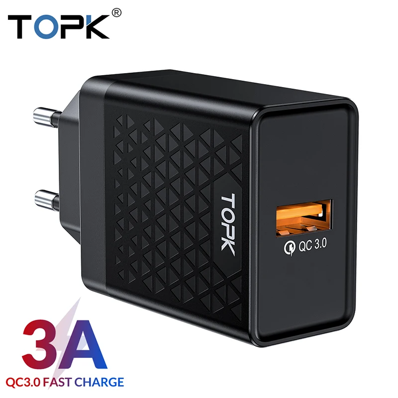 Быстрое зарядное устройство TOPK Quick Charge 3 0 18 Вт QC быстрое USB портативное для iPhone Samsung