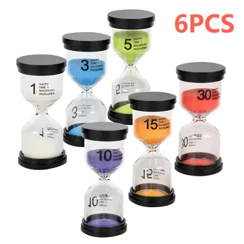 

6pcs Hourglass 1/3/5/10/15/30 Minutes Sand Clock Timer Sandglass Home Decoration Desktop Sand Watch Clock Good Gift For Children