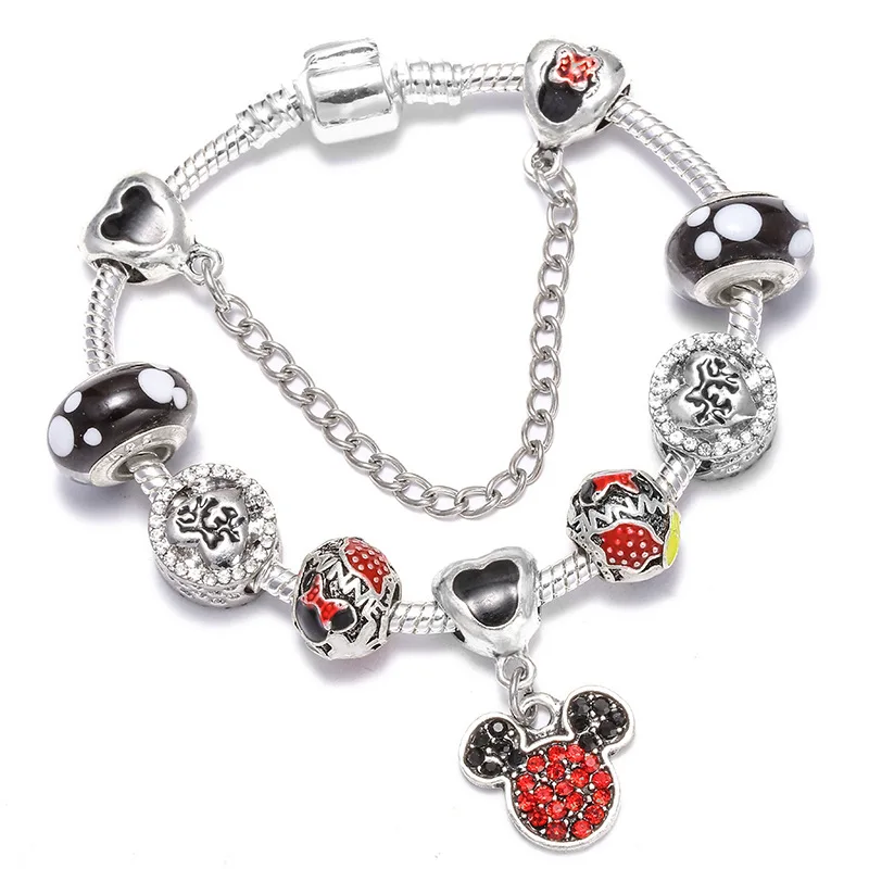 G Kawaii Mickey, Круглые Эмалированные Симпатичные Бусины, европейский браслет, любовь, браслеты с изображением единорога, безопасная цепочка, браслеты для женщин, девочек, детей, ювелирные изделия - Окраска металла: G