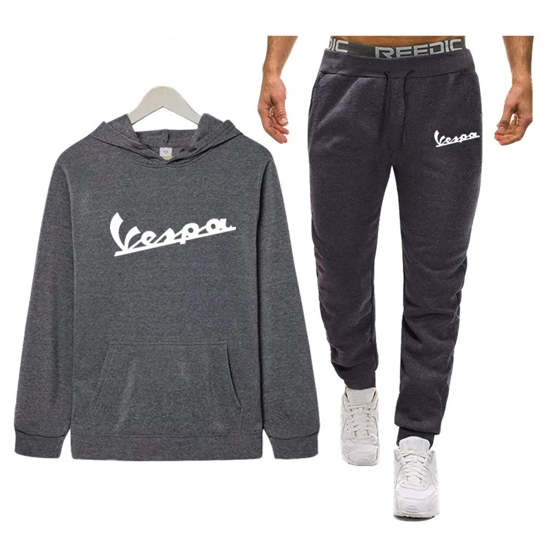 2 Vespa print Tracksuit for men 2 sets of new fashion jacket men's sportswear Hoodie spring and autumn mens hoodies Sweatpants - Color: 2