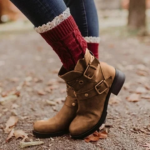 

Boots Women New Winter Shoes Woman Flat Heel Zipper Ankle Boots Retro Buckle Platform Pu Leather Women Shoes Zapatos De Mujer