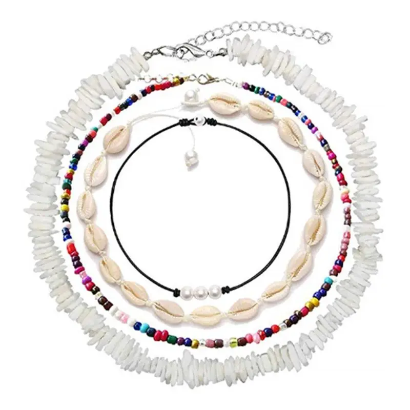 

4 Pcs/set Rice Beads Broken Shell Necklace Set Personalized Fashion Choker Charming Women Irregular Seashell Necklace