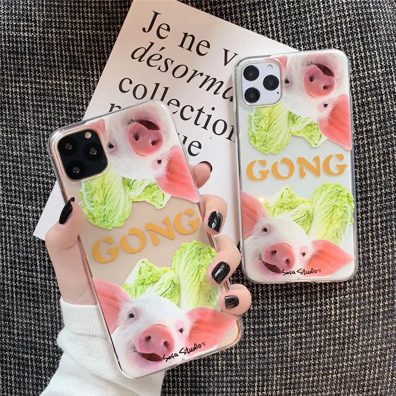 

Cute Pig Phone Case For iPhone 11 Pro Max X XR XS Max 7 8 Plus Case Transparent Cartoon Funny Soft TPU Clear Back Cover Funda