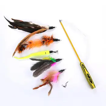 

Cat Teaser Set Interactive Cat Game Rod Toy Wand Pet Telescopic Stick Kitten Cat Teaser Catcher Toy with 5 Replacement Feather