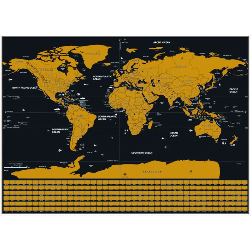 

Scratch World Map Creative Travel USA Canada State Line Flag Black Bottom