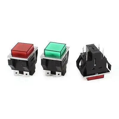 

3PCS DPST 4P Momentary Green Red Square Pushbutton Switch AC 250V 15A