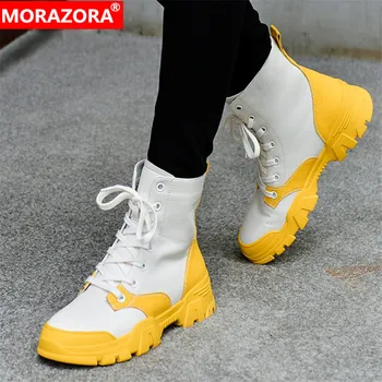 

MORAZORA 2020 new arrival sneakers women genuine leather shoes mixed colors flat platform boots autumn winter women ankle boots