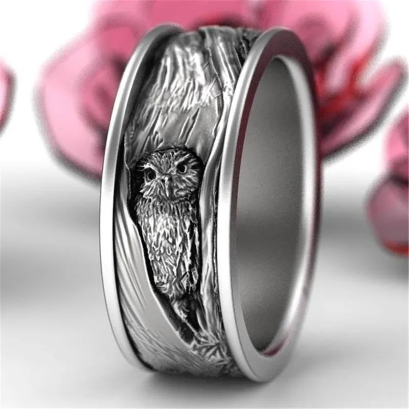 

Punk Men Ring Hip Hop Creative Owl Tree Bark Design Fashion Ring For Men Accessories Jewelry Fathers Day Gift