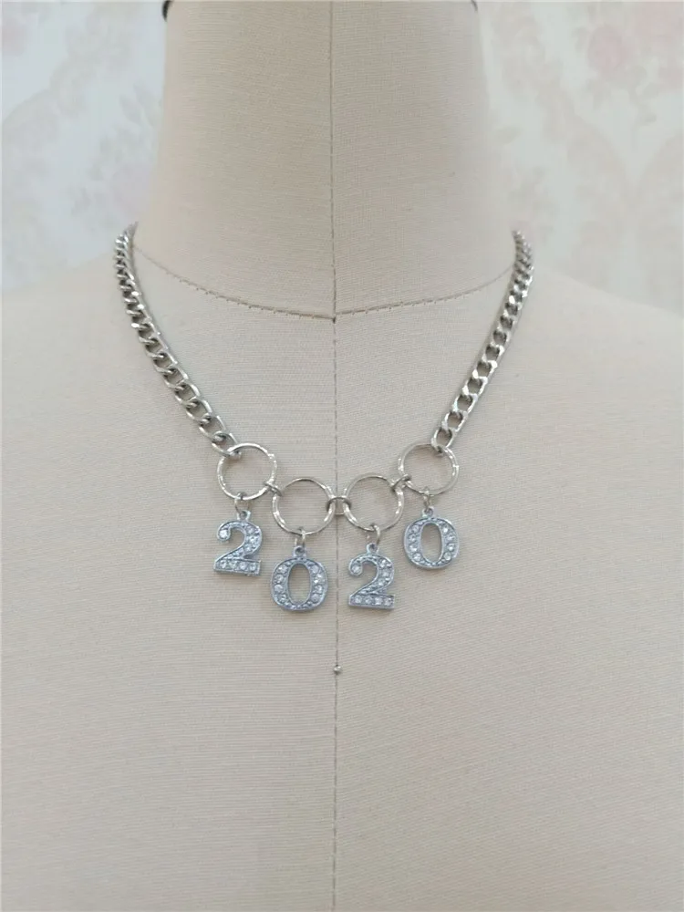 Харадзюку Стиль Письмо 222 777 любовник Чокер-ожерелье в стиле панк Женщины Мужчины Пара Ожерелье Mujer Collier Femme Кристалл ювелирные изделия - Окраска металла: 2020