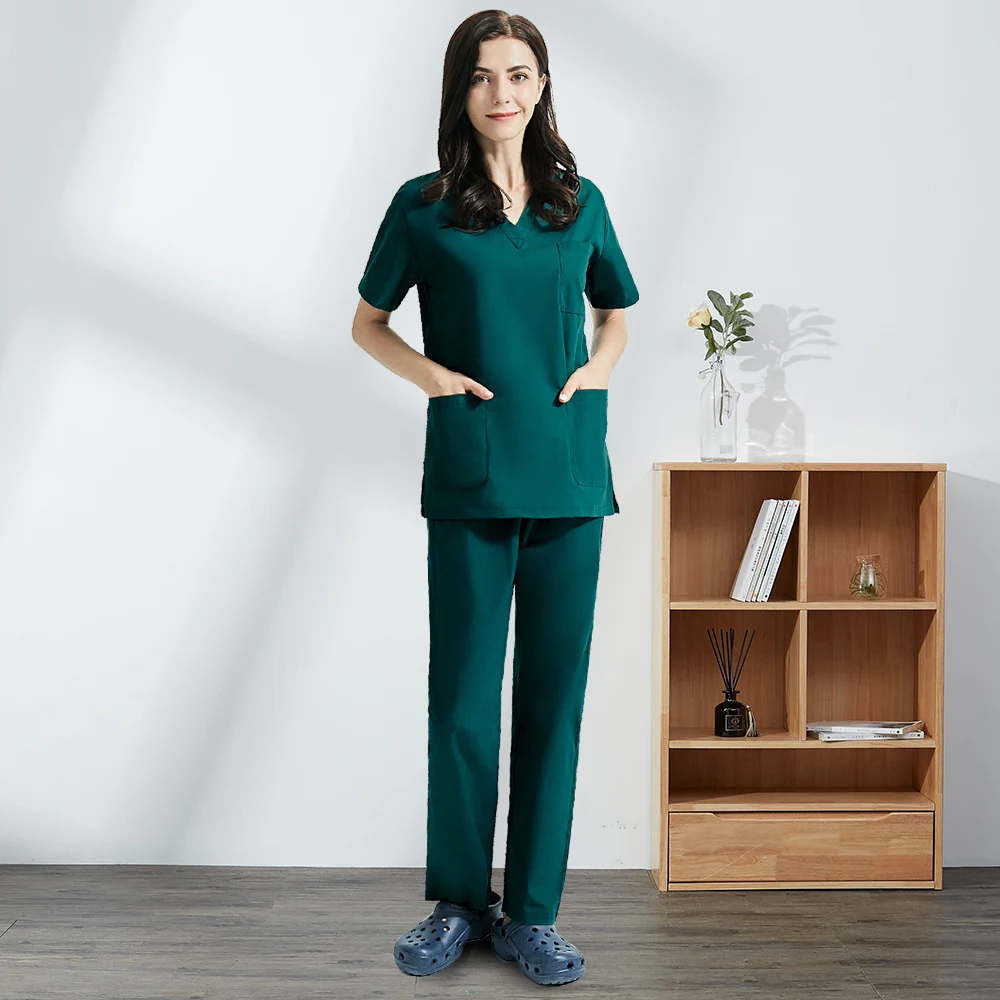 Medical Uniform Multicolor Polyester Cotton Solid Color Uniform Beauty Salon Nursing Uniform Lab Pet Shop Scrub Work Clothes