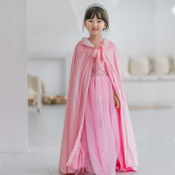 

2020 Hoodie Girls Princess Cloak Jackets Winter Fancy Party Outfits Kids Cosplay Warm Coat Halloween Anna Elsa Sofia Accessories