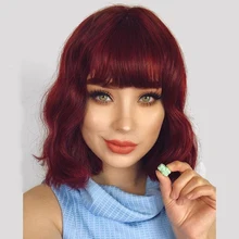BYMC натуральный волнистый боб с челкой человеческие волосы полностью кружевные парики бразильские Remy цвет красного вина 99J волосы без клея предварительно выщипанные с детскими волосами