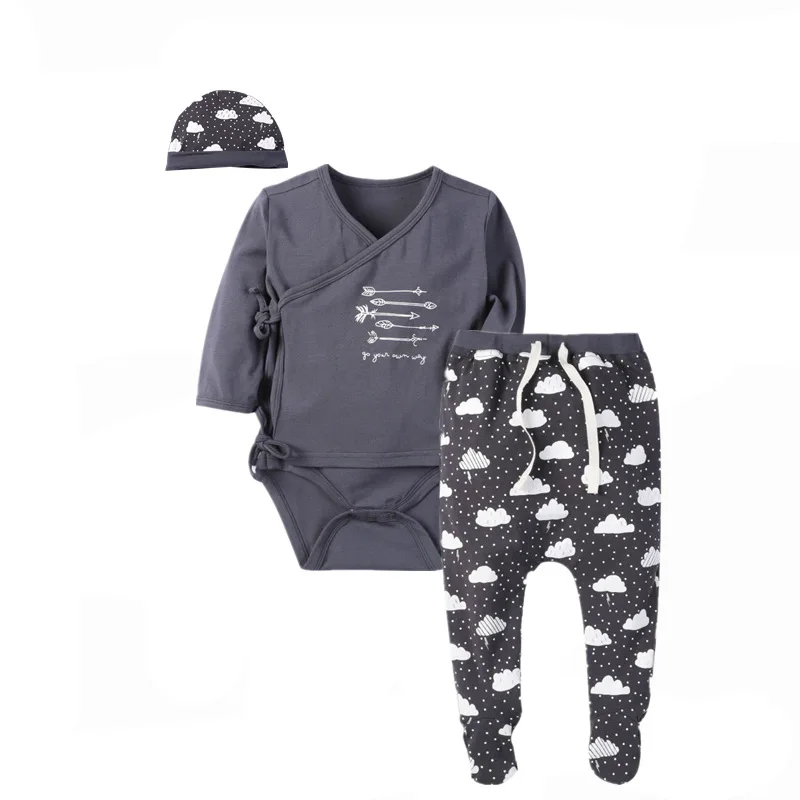 Новые продукты лето младенческой набор 3 месяцев ребенок чистый хлопок Onesie эластичность baojiaobu ку Мода шляпа трехсекционный набор