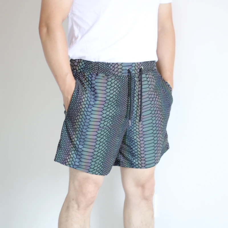Summer Shorts Men 2025 Jogger Reflective Safety Trouser Snakeskin Print Drawstring Elastic Waist Cycling Gym Shorts With Pockets 6