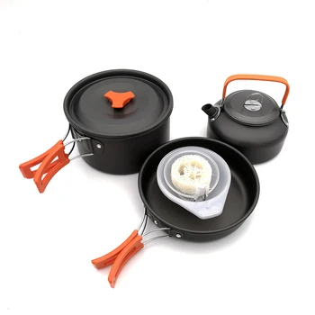 

Portable Outdoor Camping Pot Tea Sets Aluminum Cooking Pots and Pans Set Teapot Travel Hiking Cookware Frying Picnic Cookware