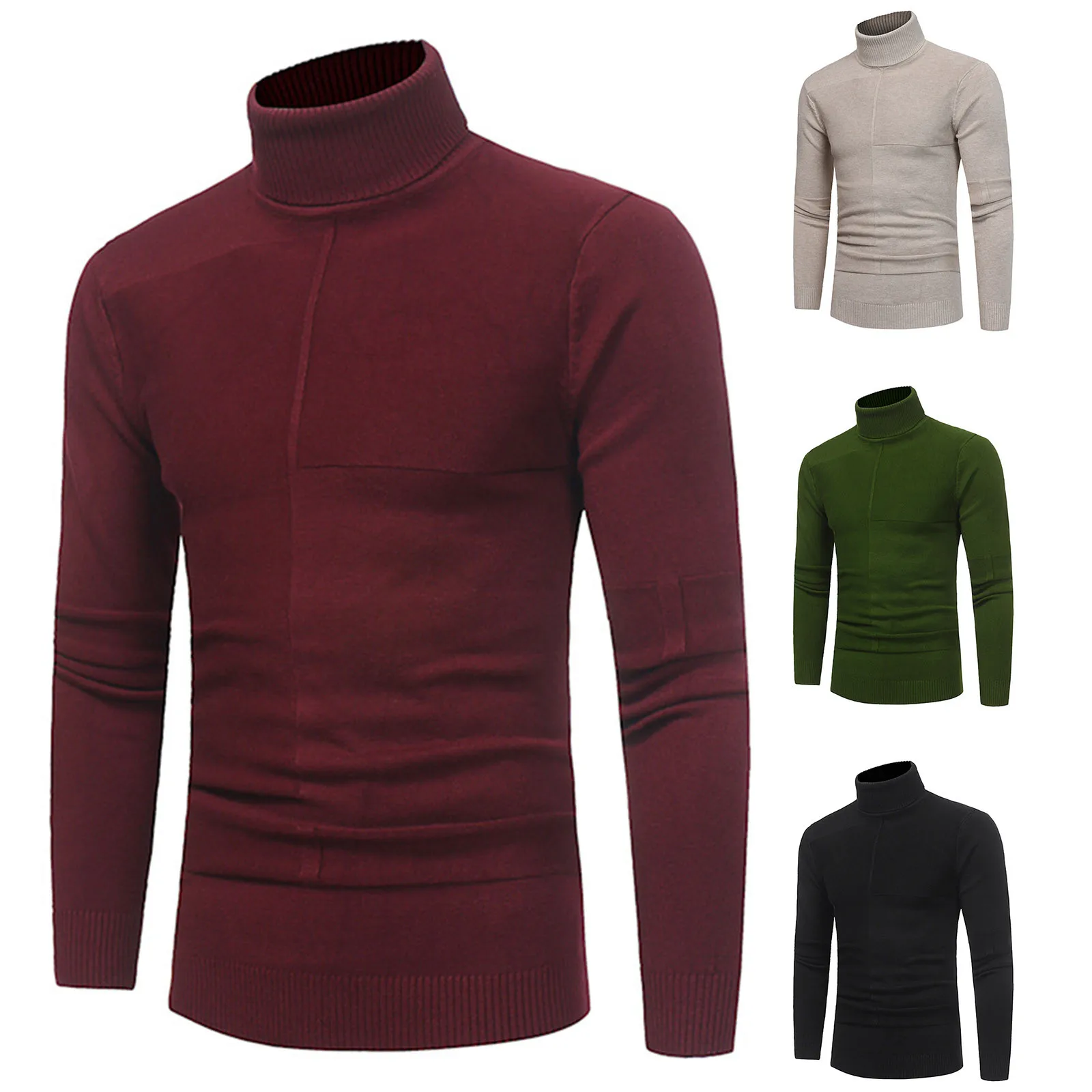 Men Winter Sweater Solid Color Long Sleeve High Neck Slim Sweater Top Simple Travel Fashion High Quality Sweaters Ropa Hombre 1