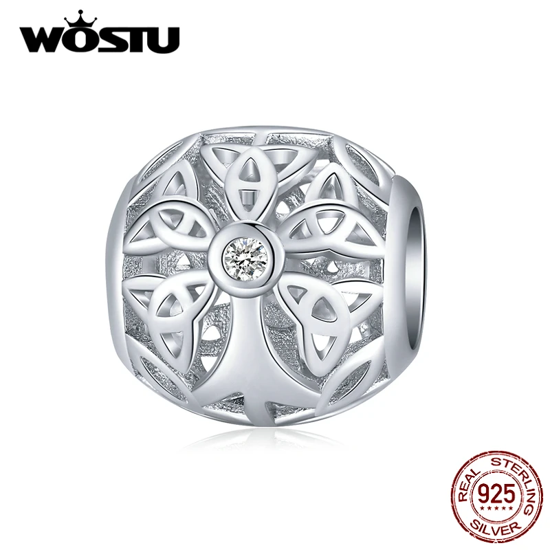 WOSTU Настоящее 925 пробы серебряное дерево жизни круглый Шарм Бисера Подходит браслет кулон для женщин серебряные свадебные украшения FNC139