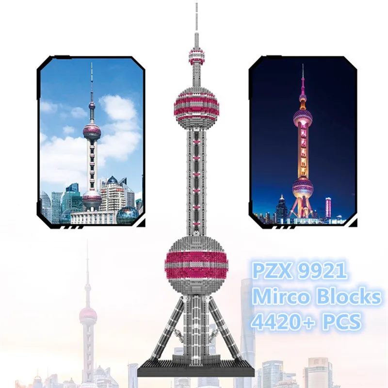 740cm Architecture mini City set Landmarks Oriental Pearl Tower Model Building Blocks Children Toys Educational Bricks Kids Gift