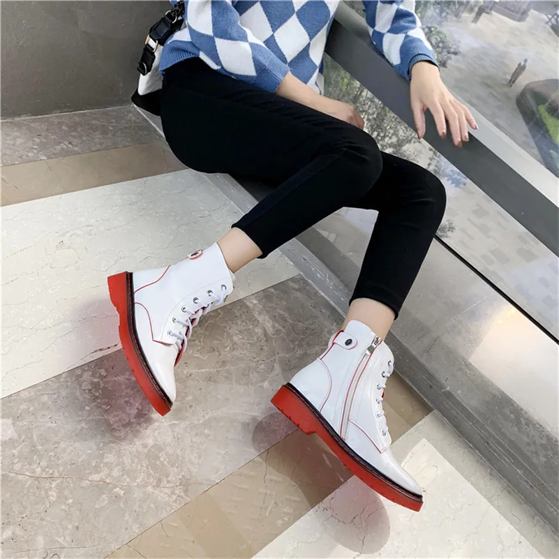 FEDONAS Patent Leather Women Casual Ankle Boots Cross-tied Autumn Winter Keep Warm Short Boots Basic New Fashion Shoes Woman