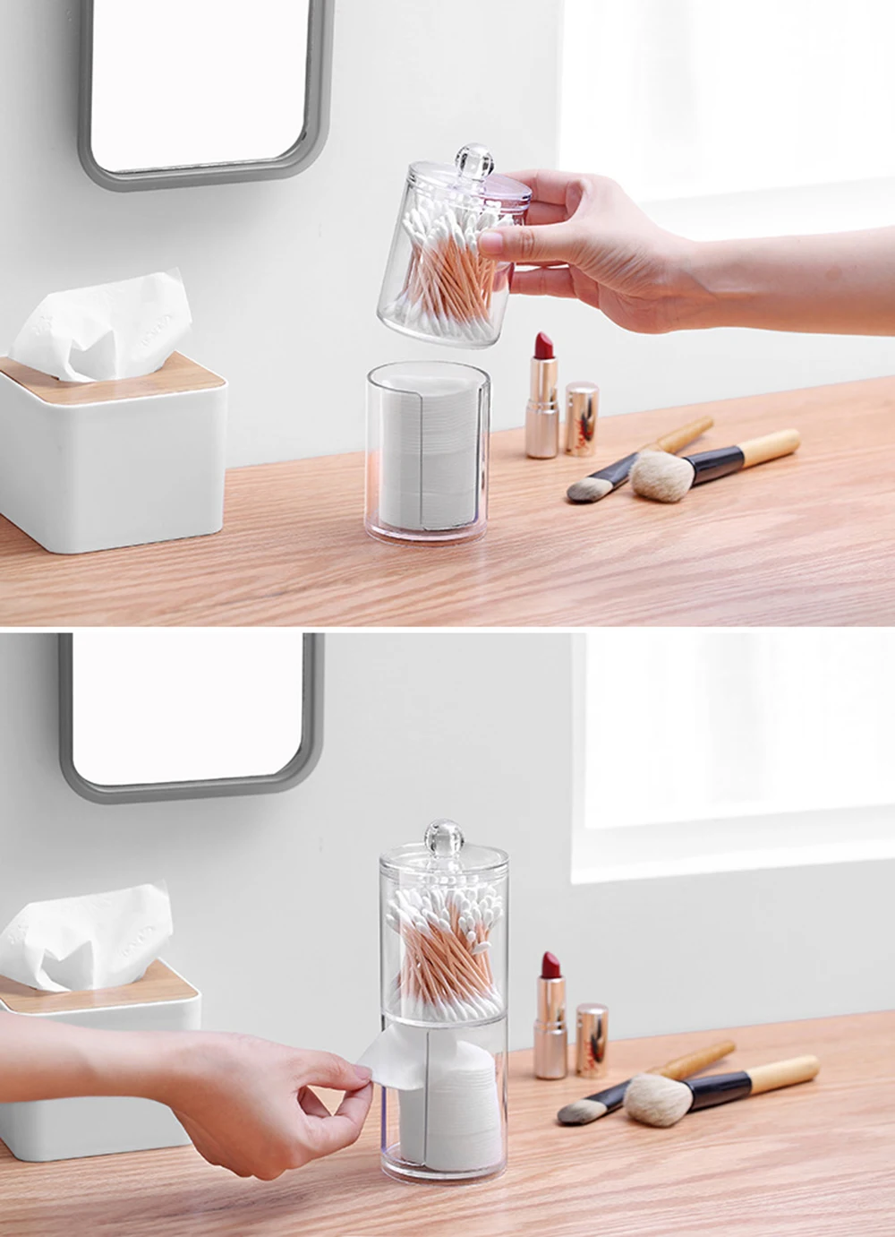 New10.5X7cm Transparent Cylinder Acrylic Cotton Storage Bottles Makeup Cotton Nail Remover Container Hold Jars Storage Organizer