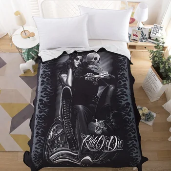 

Mordern Bed Blanket for Bed Sofa Car Travel Flannel Fleece Blankets and Throws with Skull for Warm Winter Summer Blanket Cover