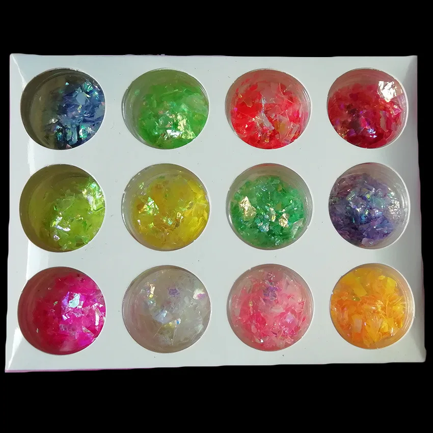 12-Color Boxed Manicure Laser Sequin Symphony Shimmering Powder Hexagonal Sequins Hollow out Heart Snowflake Golden Horse Eye Fo