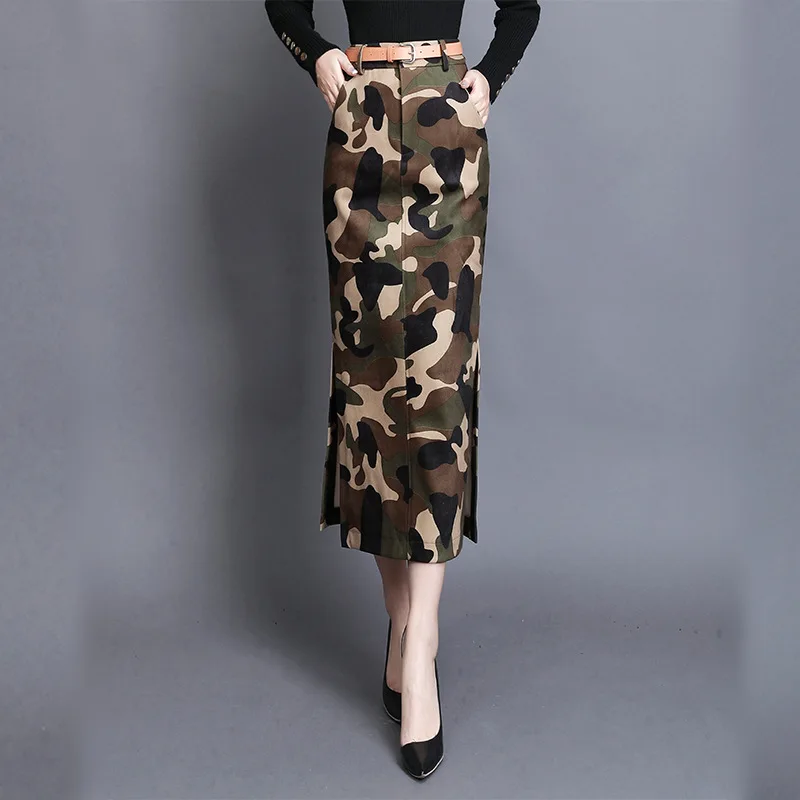 Эластичные камуфляжные юбки длинные юбки-карандаши с принтом Женская