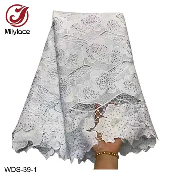 

African Guipure Cord Lace High Quality Embroidery with Rhinestone Water Soluble Nigeria Lace Fabric for Wedding WDS-39