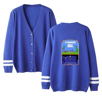 

Hip hop Casual Stranger Things v-neck Cardigan Sweater men/women print Sweater stranger things navyblue Kpop tops