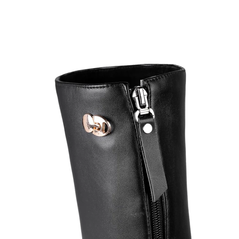 BLXQPYT Big Size 34-46 Autumn Winter Warm Fur Knee High Boots Womens Snow Boots High Heels Zipper Female Shoes woman C19-19