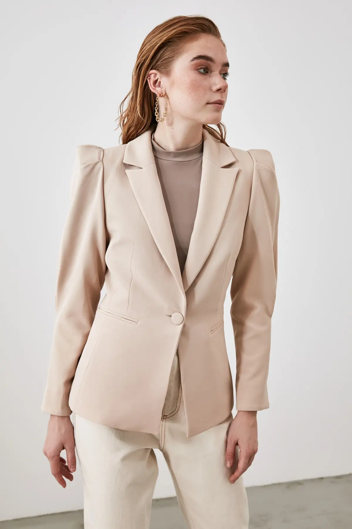 Beige puff sleeve blazer Clearance