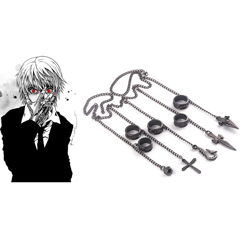 

Anime Hunter X Hunter Kurapika Bracelet Five Darts Finger Ring Hand Chain Weapon Accessories Gothic Jewelry Cosplay Prop