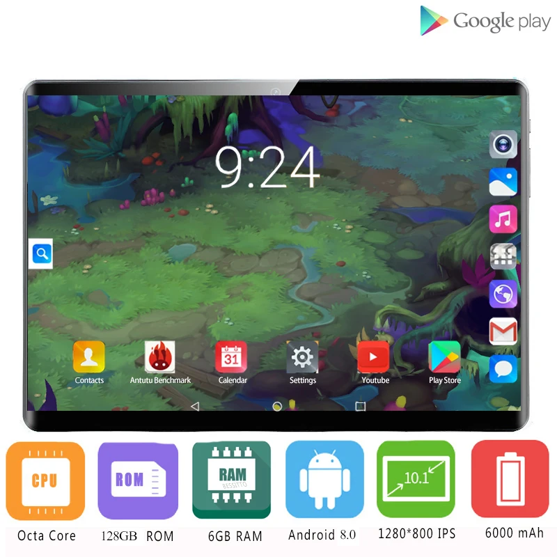 2020 Новинка Google 10,1 дюймов 2.5D стекло планшет Android 8,0 Deca Core 4G LTE 6 Гб ram 128 ГБ rom ips 5,0 МП Wifi A-GPS планшет 10 10,1