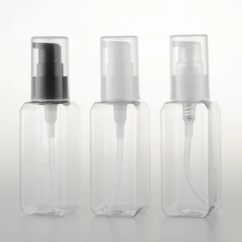 

50ml x 50 Transparent square pressure pump bottle, Facial cleansing lotion bottle Portable cosmetic packaging bottle