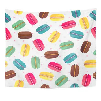 

French Sweet Macaroons Cute Donuts White Delicious Desserts Fresh Bakery in Food Industry Home Decor Tapestry Wall Hanging