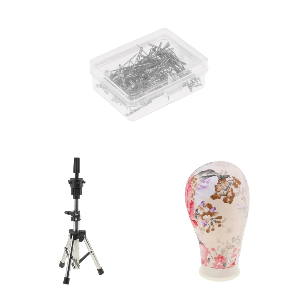 Mannequin Cork Block Head 22inch+Practice Tripod Holder Stand+100 PCS T Shape Pins, Wig Toupee Making Sewing Tools