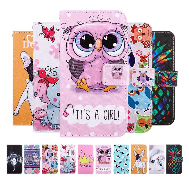 

Owl Painted Leather Case for Samsung Galaxy A3 A5 2017 A7 2018 Flip wallet bracket cover for Samsung M10 M20 M30 Phone Cases Bag