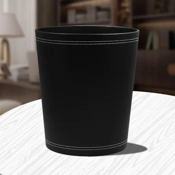 

Living Room Round Hotel Home Large Capacity Waste Paper Basket Kitchen Garbage Bin Bathroom Trash Can Modern PU Leather Office