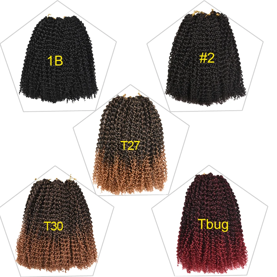 12" Marley Braids Ombre Synthetic Braiding Hair Extensions 24Strands/Pack Crochet Braids Marlybob Jerry Curl Jamaican