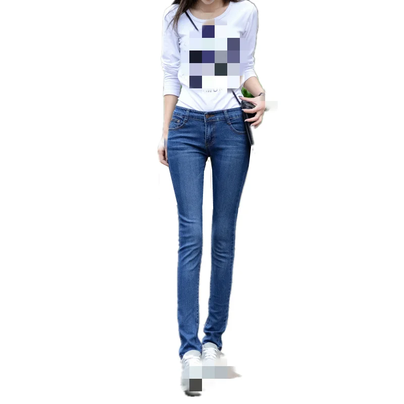 B2052 весна осень японский стиль Женская мода Чистый цвет Высокая талия маленькие джинсы карандаш дешево оптом