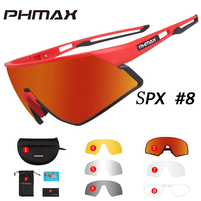 Colors 8 PHMAX ультралегкие поляризованные велосипедные солнцезащитные очки с 5 линзами для спорта на открытом воздухе, велосипедные очки для мужчин и женщин, велосипедные солнцезащитные очки, очки - Цвет: Colors 8