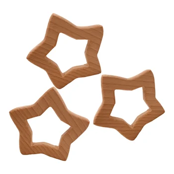 

DIY Creative Pentagram Wooden teether Food Grade Natural Beech Pacifier Chain Safety Certification Wooden Baby Teether Toys Gift