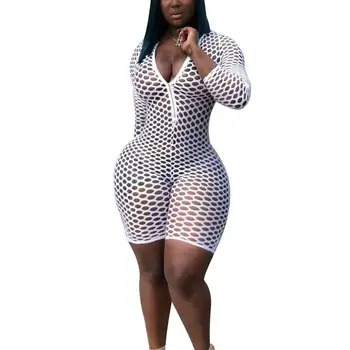 

Women Hollow Out Sexy Playsuit Overall Sexy Club V Neck Long Sleeve Romper Streetwear Solid Bodycon Bodysuit