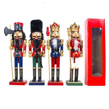 

NEW 14.3in Christmas Innovation Wooden Nutcracker Wearing Red Golden Black Uniform Festive Christmas Decor for Shelves Tables