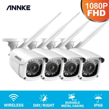 

ANNKE 4PCS 1080P FHD Wireless Video Security IP Camera Outdoor Bullet Weatherproof 100ft Night Vision With Smart IR CCTV Camera