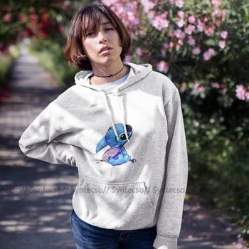 

Lilo Stitch Hoodie Lilo Stitch Hoodies Large Street wear Hoodies Women Long-sleeve Graphic Sexy Cotton Blue Pullover Hoodie