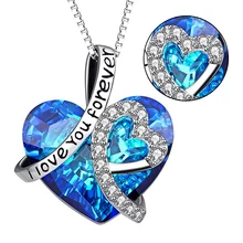 I Love You Forever сердце кулон ожерелье с синими кристаллами ювелирные изделия для женщин девушка подарок на день Святого Валентина подвеска «любящее сердце» ожерелье