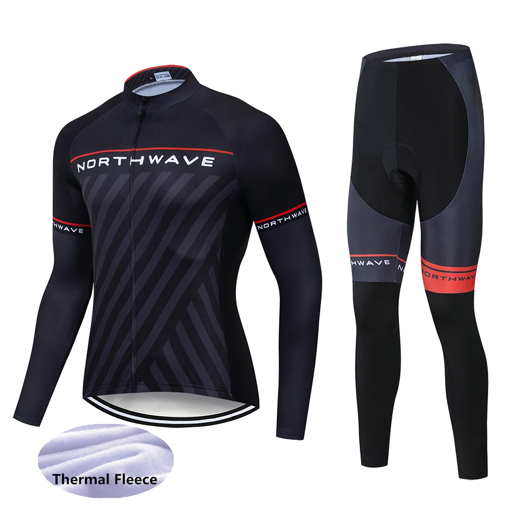 Cycling suit NW Зимняя Теплая Флисовая одежда для велоспорта, Мужской трикотажный костюм для езды на велосипеде, MTB Одежда, теплый комбинезон, комплект - Цвет: Cycling suit