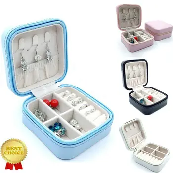 

HOT Travel PU Leather Jewelry Storage Box Case Holder Earring Necklace Organizer Zipper Square Box