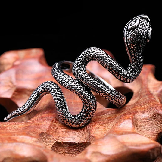 Snake2-Black MeMolissa панк животное кольцо готическое черное серебро металлические кольца в виде змейки для женщин мужчин ночной клуб унисекс регулируемые Anillos ювелирные изделия - Цвет основного камня: Snake2-Black